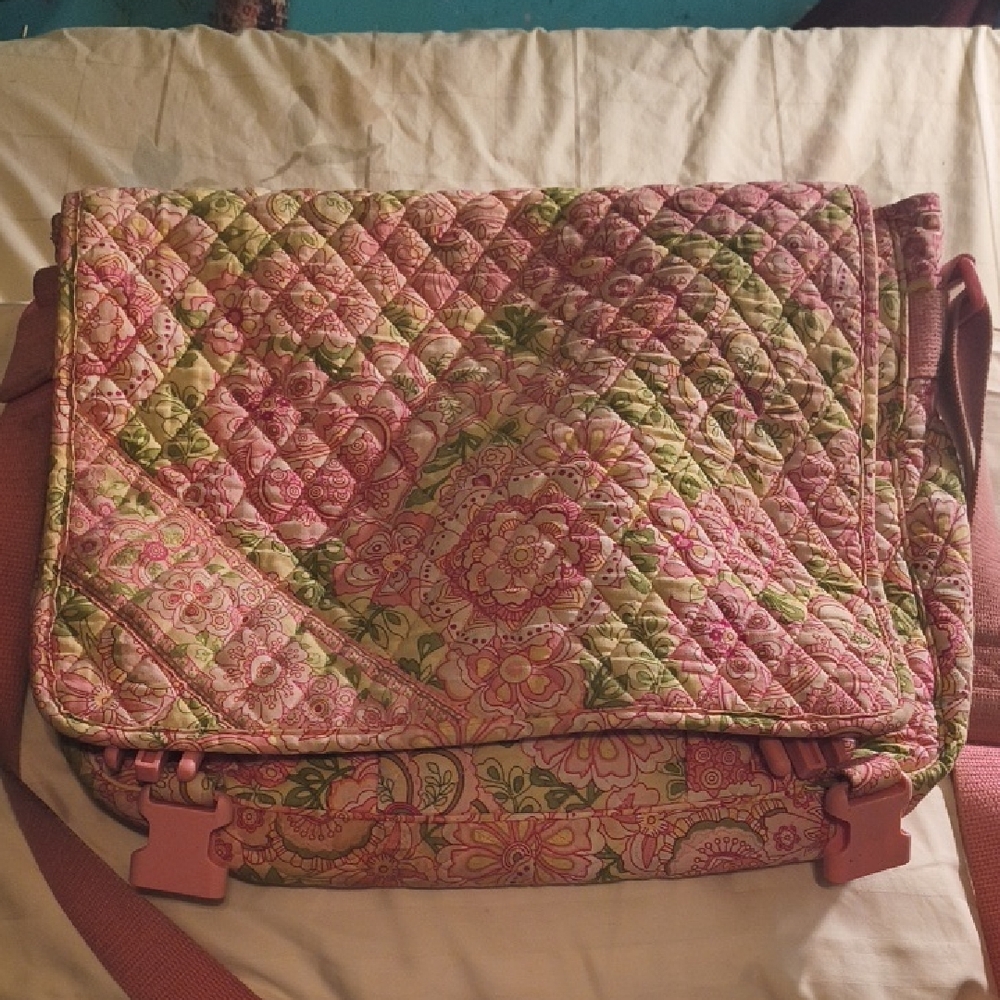 Vera Bradley Pink and Green Quilted Laptop Bag